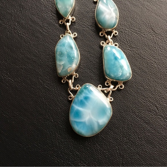 Larimar Necklace Dominican Natural Uneven Cut Blue Stone 9 1/2” Long - Picture 3 of 8